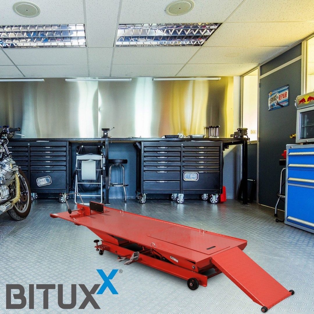Hydraulický motocyklový zvedák Bituxx 460 kg červený, servisní rampa MS19721